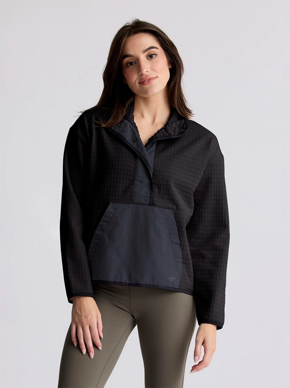 Free Fly Apparel Black Gridback Fleece Snap Pullover